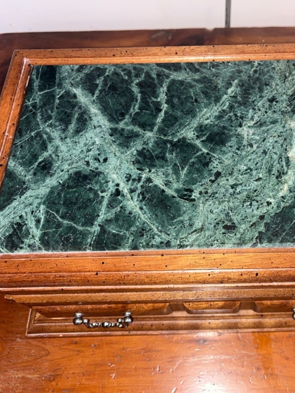 MONTGOMERY WARD WONDERCRAFTS MARBLE TOP WOODEN JEWELRY BOX